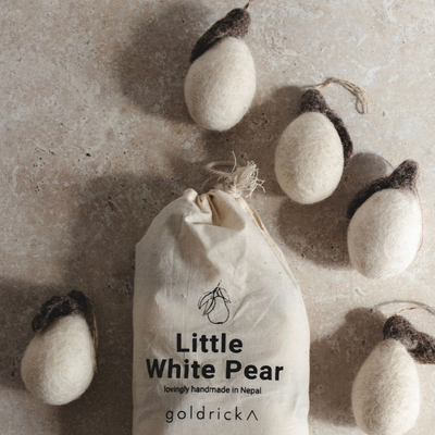 Goldrick Little White Pears Natural Wool Decorations Set of 6 - Radical Giving