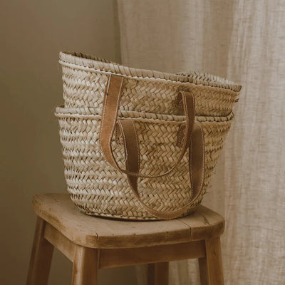 Goldrick Small Palm Leaf & Leather Basket - Radical Giving