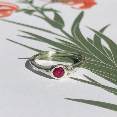 Sharlala Jewellery Slim Band Pink Ruby Ring Sterling Silver - Radical Giving